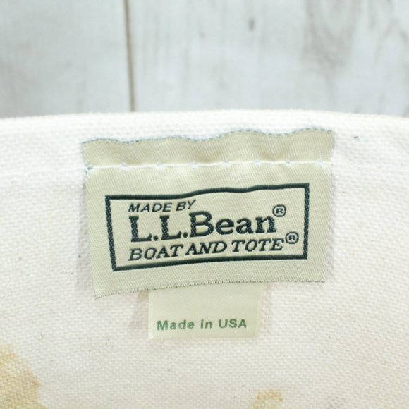 LL Bean Boat & Tote Cream Canvas Green Trim Embroidered Tote Handbag - Picture 7 of 9
